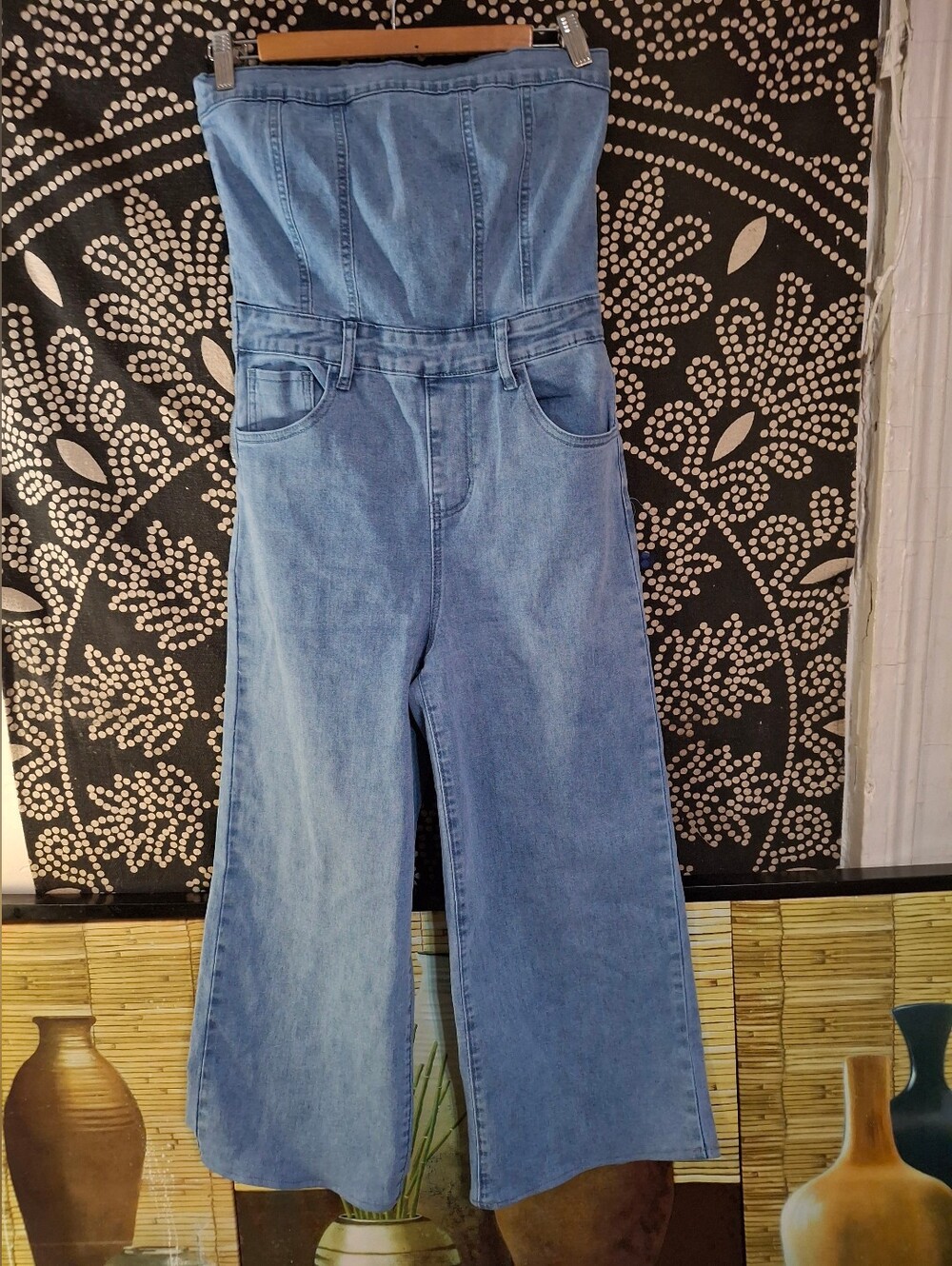Light Wash Strapless Denim Jumpsuit